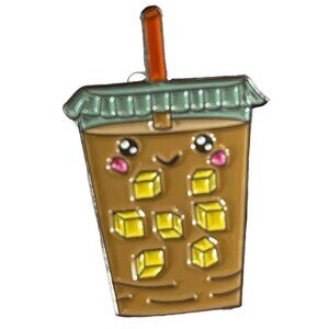 Coffee Iced Lapel Pin Smiling Cup Brooch Straw Enamel Badge Accessories Jewelry